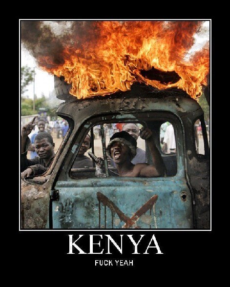This is Kenyaaaa ! :) - tranquille dans sa voiture avec un pneu qui brule sur le toit kenya fuck yeah